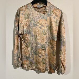 Christian Dior Pastel floral vintage silk blouse size 6